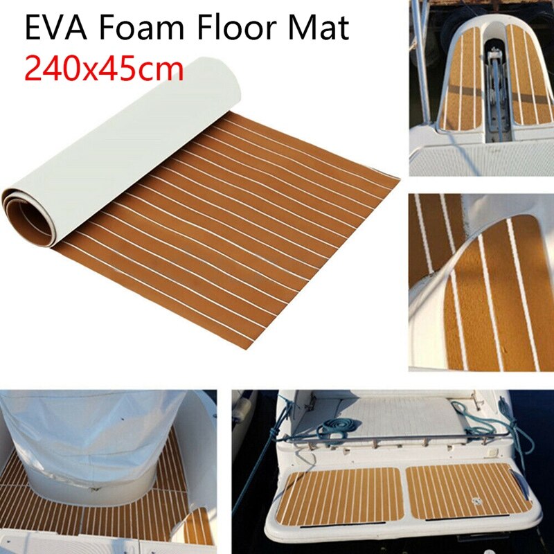 Feuille de teck en mousse EVA auto-adhésive 240X45cm Yacht tapis de sol en mousse synthétique marron avec ligne blanche: Default Title