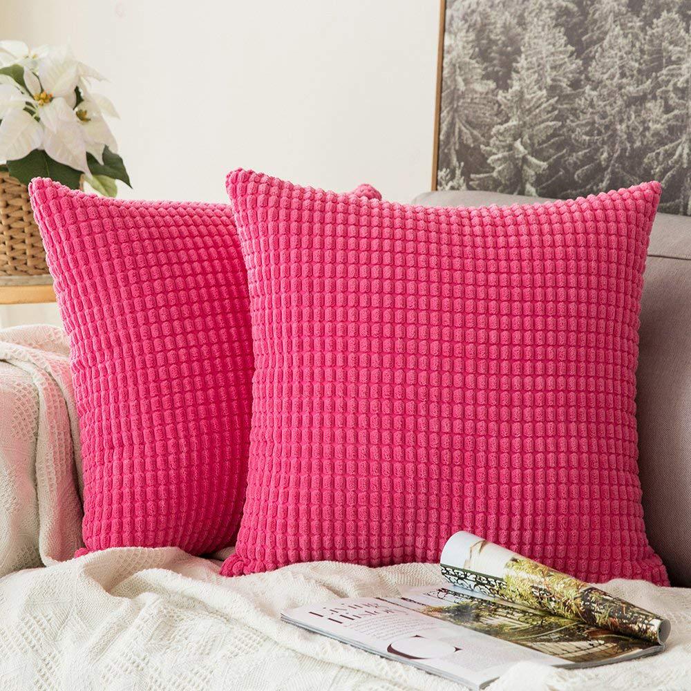 Enkelt hjem pudebetræk ren farve behagelig fløjl frisk sofa karnap pudebetræk flere specifikationer: Dyb lyserød / 45 x 45cm