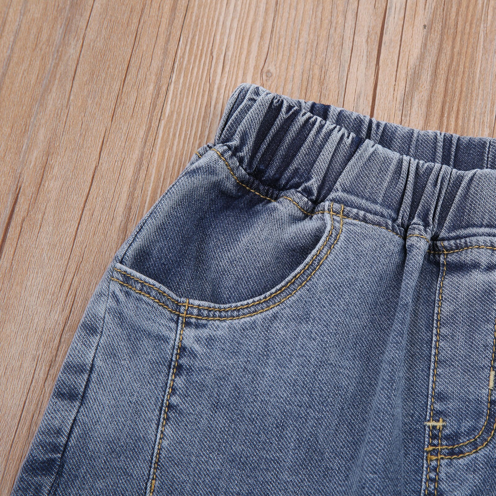 Girl's Long Kids Jeans Elastic Waist Rainbow Butterfly Pattern Long Denim Pants with Side Pockets Lovely Casual Trousers