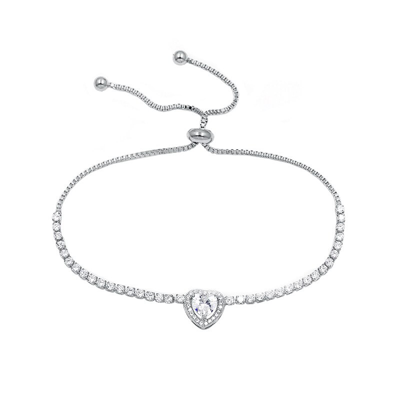 WEIMANJINGDIAN Heart Shape Cubic Zirconia Zircon CZ Crystal Bridal Bracelets for Women or Wedding in Assorted Colors