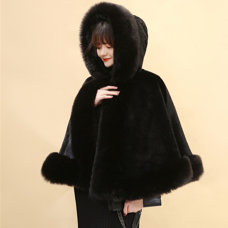 JaneVini bianco rosso pelliccia sintetica avvolgere da sposa inverno matrimonio donna scialle con cappuccio stola di pelliccia coprispalle mantello soprasse Fourrure Blanche Mariage: Black