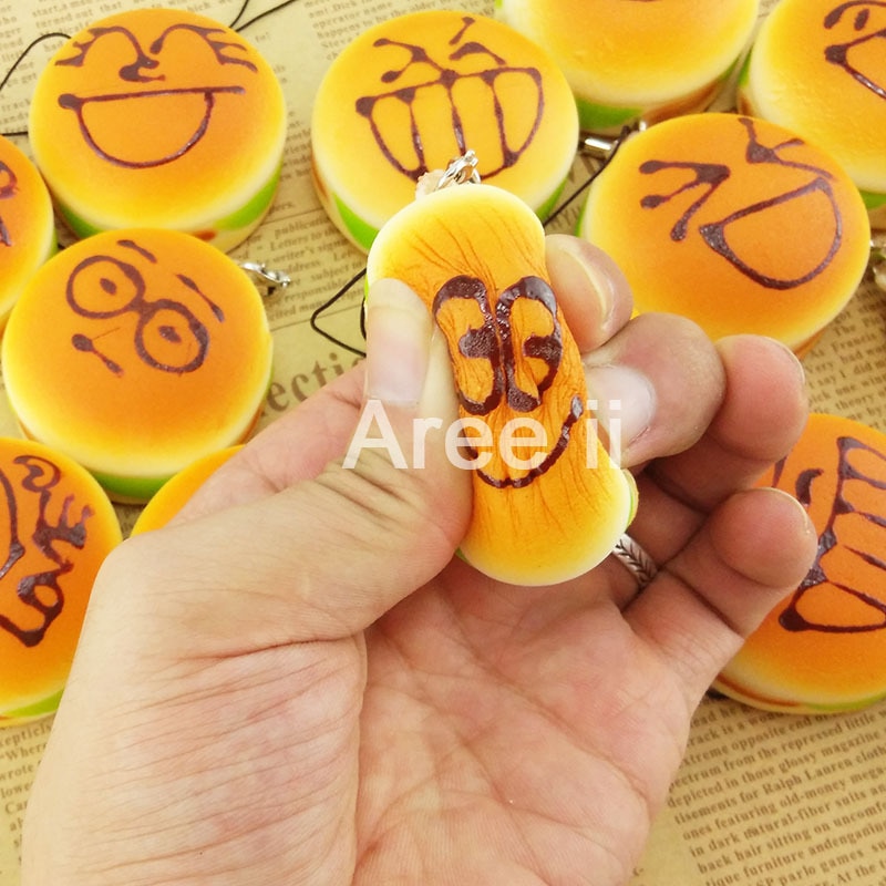 30PCS Mini 5CM Expression Squishy Hamburger Soft Bread Scented Buns Toys Simulation Food Collectibles