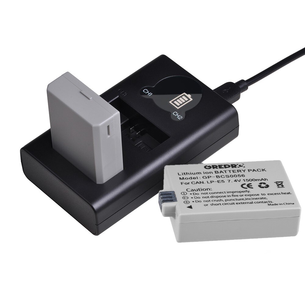 LPE5 LP-E5 Batterie mit LP E5 Batterie Ladegerät für Canon EOS 500D, EOS 450D, EOS 1000D, kuss X3 X2 F EOS Rebel XS XSi Rebel T1i: 1Charger 2Battery