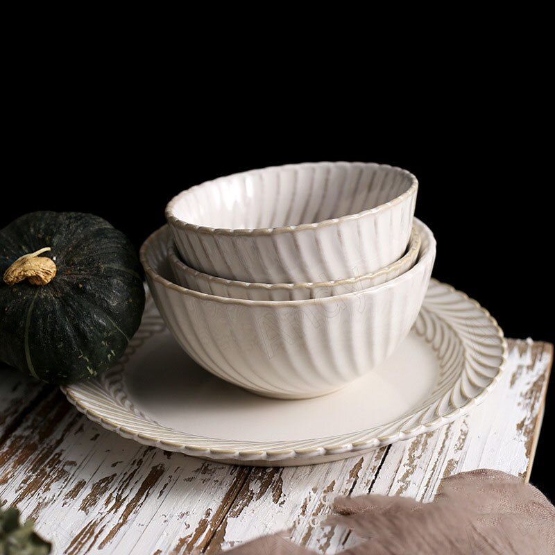 Retro Ceramic Plate French Relief Restaurant Steak Dish Household Dinner Set Plates and Dishes Nordic Kitchen Tableware