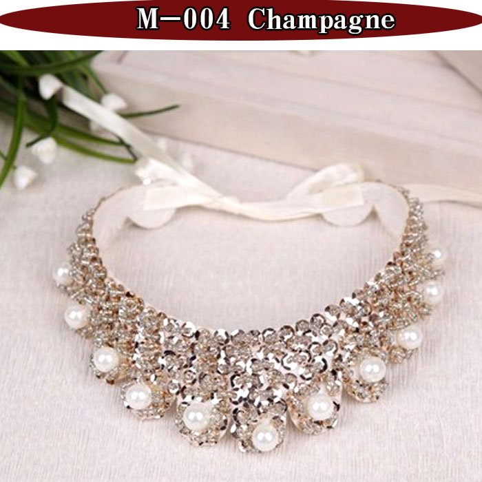 Chain Statement Necklace For Women Choker Collar fashionPearl Necklace Statement Maxi Vintage Pendant Necklace Women Jewelry: M004Champagne