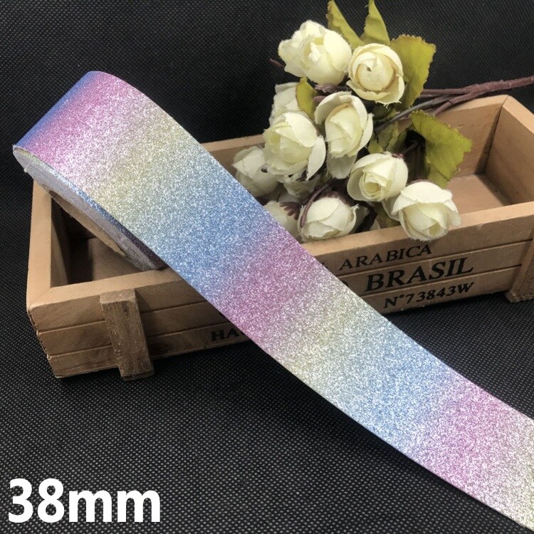 5M Gradiënt Regenboog Glitter Pu Faux Leer Stof Linten Voor Ambachten Diy Hairbows Accessoires Materialen Cadeau Lint 10/25/38Mm