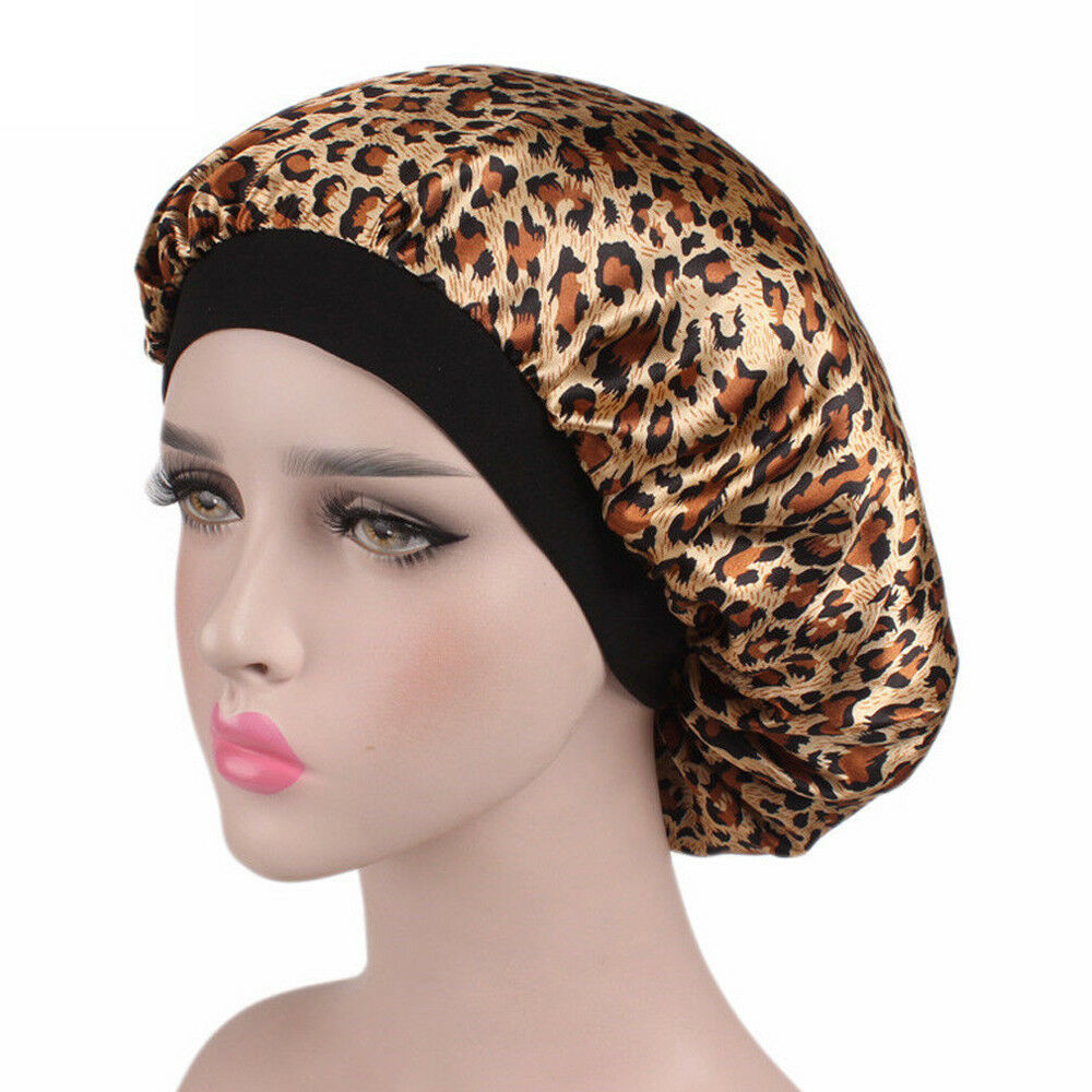Kvinder satin solid sovehat blød silke satin nat hår hue hat silke komfortabelt hovedbetræk bred elastik hårtab