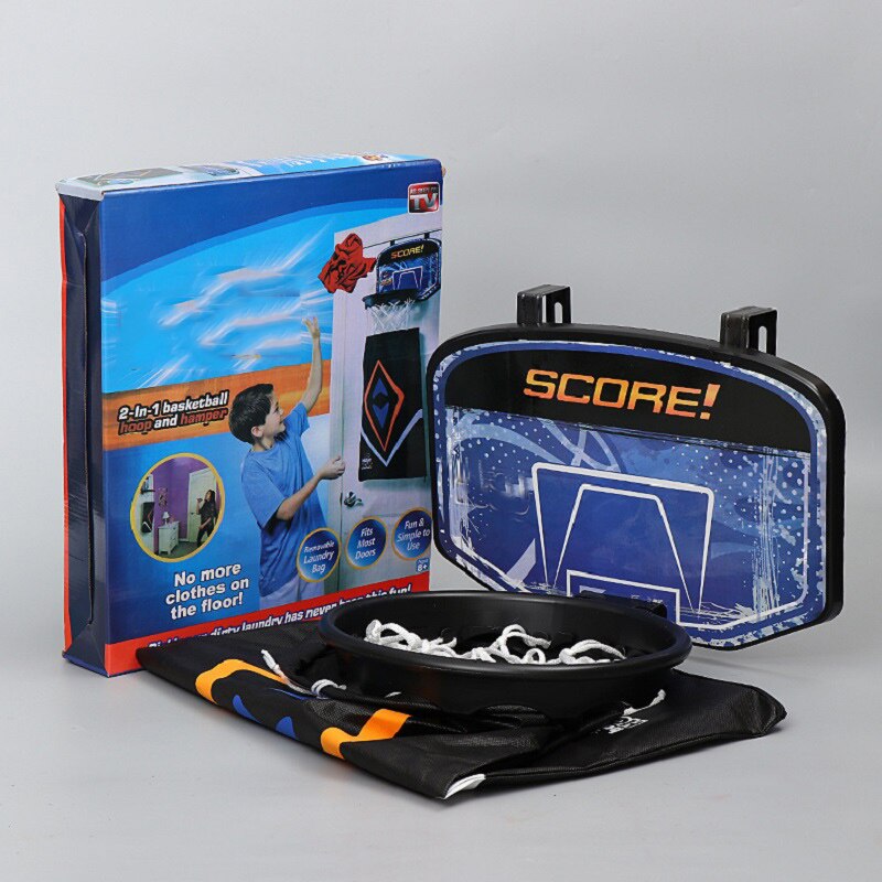 Wasmand 2in1 Basketbalrugplank Hoop Belemmeren Met Afneembare Vuile Waszak Voor Kids Hoopsdirty Kleding Opslag