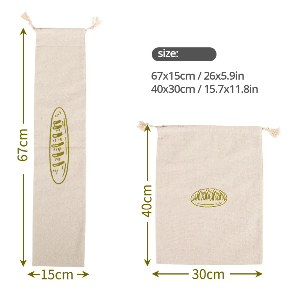 Linnen broodzakken Herbruikbare tas met trekkoord voor brood Zelfgemaakte ambachtelijke broodopbergtas Linnen broodzakken voor stokbrood