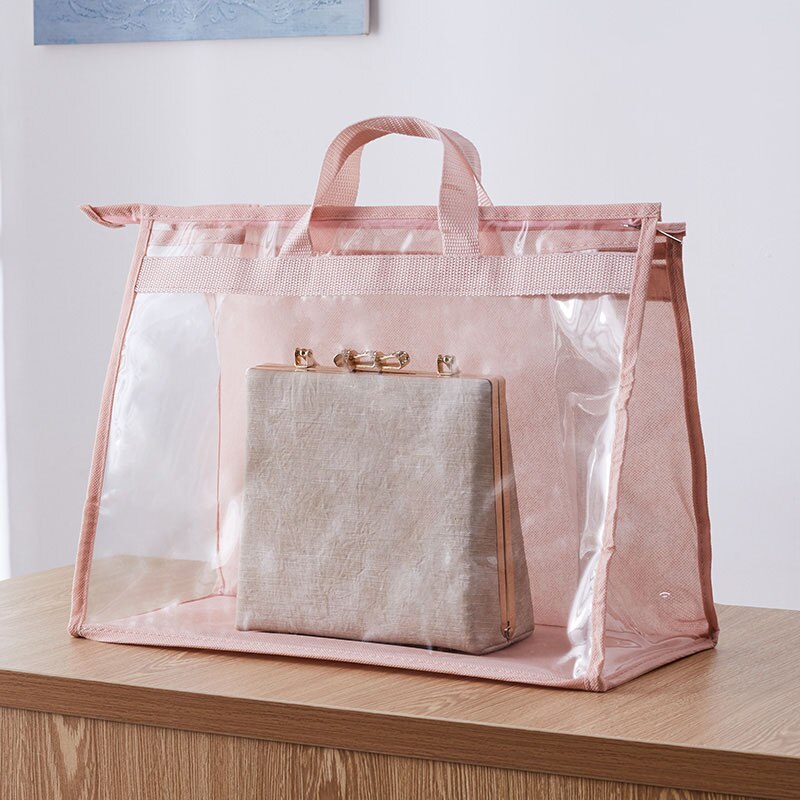 Bolsa de almacenamiento transparente, para mujer, para guardar el polvo en el armario, bolsa colgante organizador con cremallera, a prueba de humedad, protección: Rosa / XL