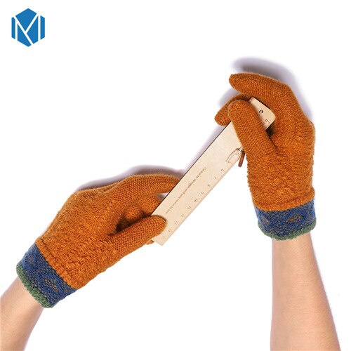 Varm vinter børn solid strikkede piger cykelhandsker vanter helfinger handsker børn patchwork guantes tykke håndledshandsker: Gul