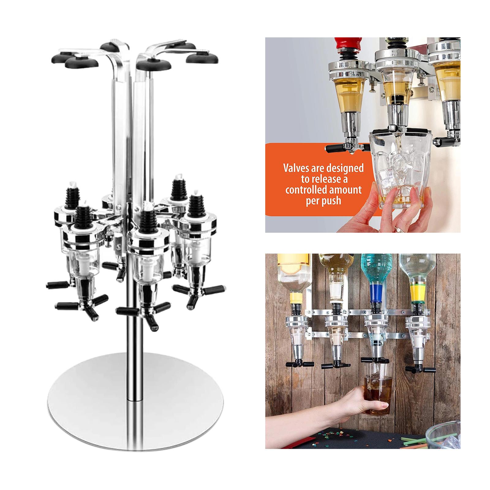 Rotating 6 Bottle Liquor Dispenser, Wine Rack Jet Bar Set Drinks Dispenser