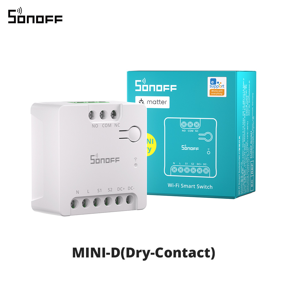 SONOFF MINI-D contacto seco WiFi interruptor inteligente Compatible con Matter entrada AC/DC ESP32 Chip Control de grupo de escena inteligente a través de eWeLink: Default Title