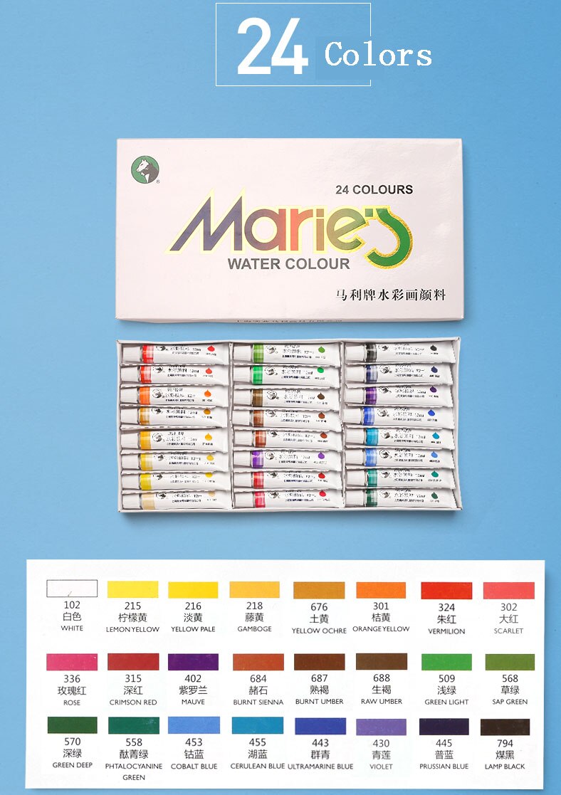 12/24/36 kleuren 12ml Aquarel Set Professionele Tekening Pigment voor Kunst Levert: 24 colors