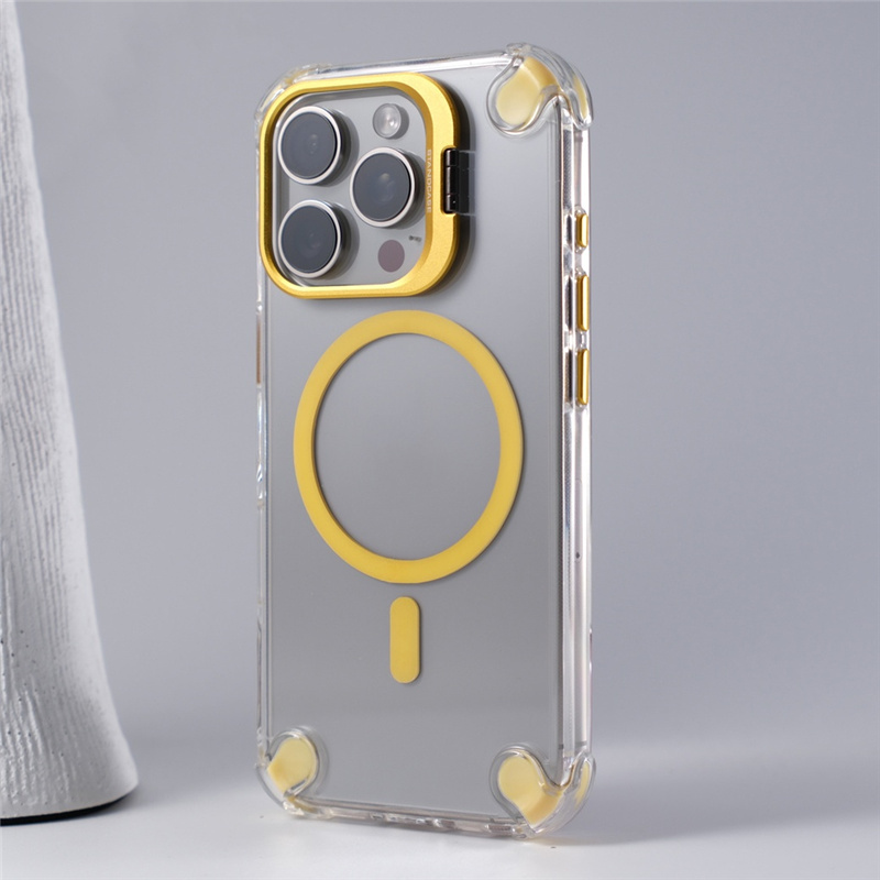 Luxe Lenshouder Clear Magsafe Telefoonhoesje Voor iPhone 16 15 14 15 Pro max Hoek Anti-val Schokbestendige Cover voor Draadloos Laden: YELLOW / Voor iPhone 15 Pro Max