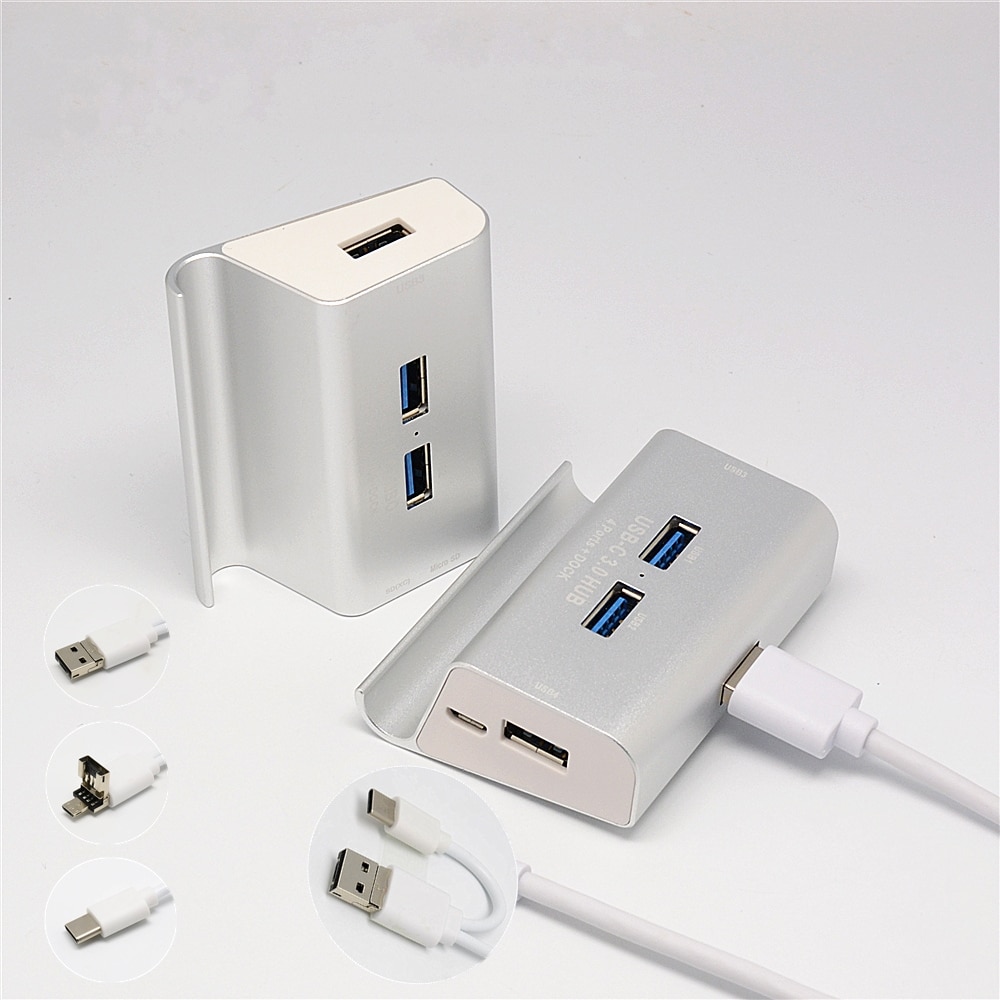 3 in usb type-c micro usb otg 4- poorts hogesnelheidshub met telefoonstandaard voor tablet, laptop 1 pc
