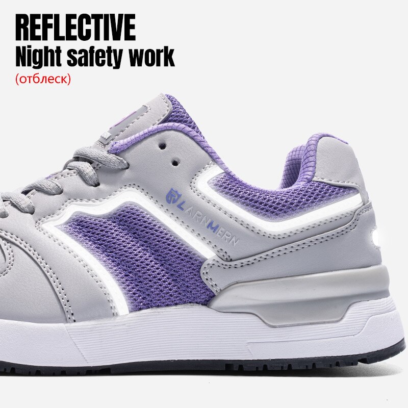LARNMERN-zapatos de seguridad con punta de acero para mujer, zapatillas de trabajo SRC antideslizantes, antiestáticas, reflectantes y antiperforación