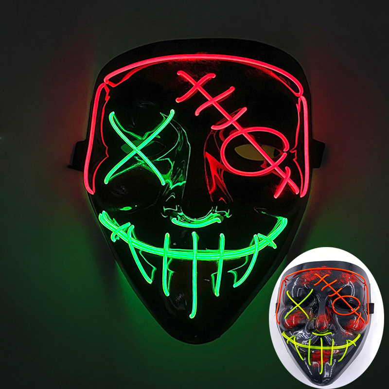 Wireless Scary Glowing Mask LED Luminous Purge Mask Carnival Horror Neon Light Up Cosplay Party Mask Festival Costume Supplies: Khaki
