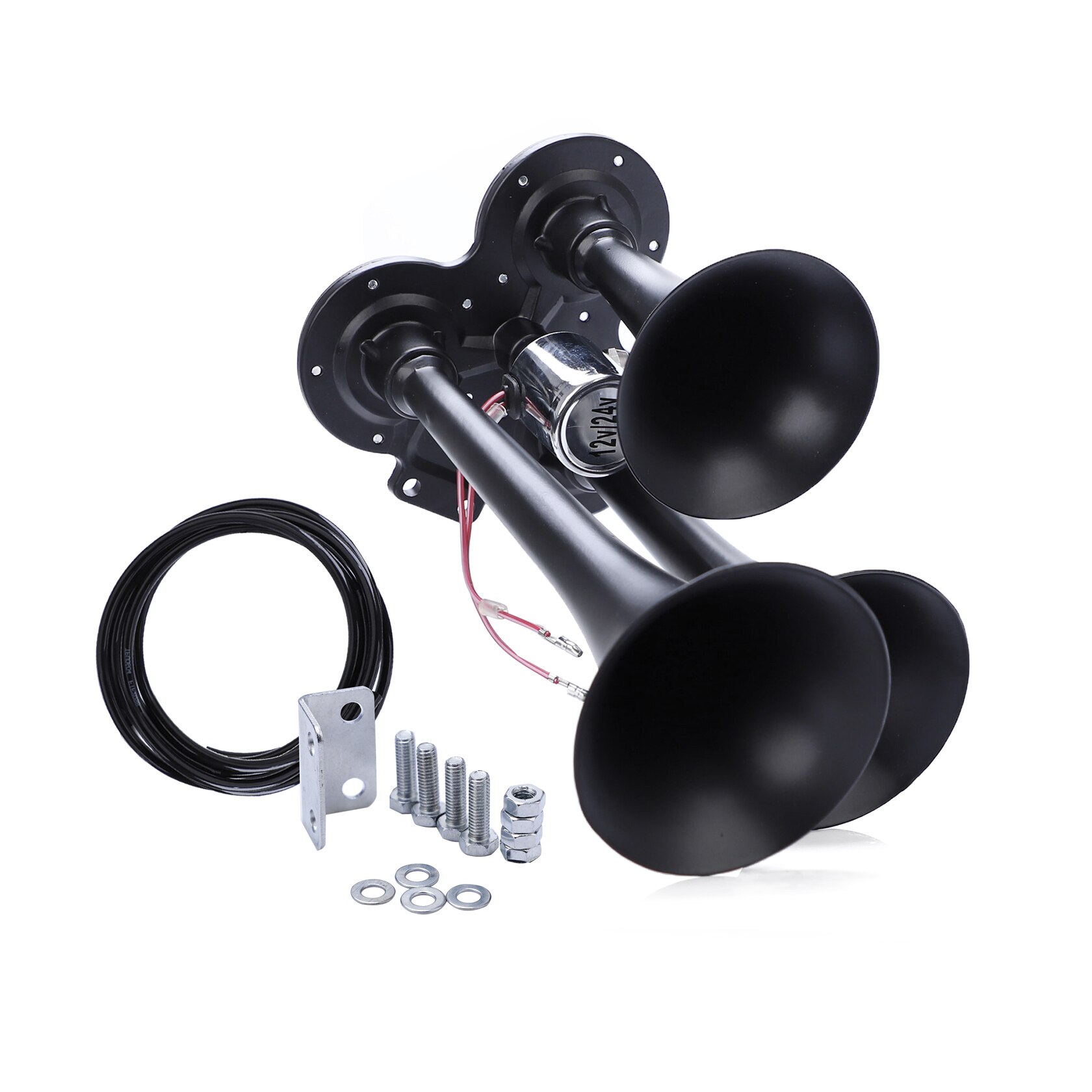 Hoorn Trein Luchthoorn 3 Trompetten Zwart Fit Voor Truck/Auto/Suv Luid Geluid Db 12V/24V