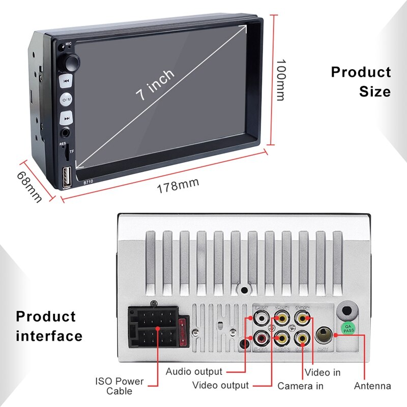 Dubbele din autoradio met bluetooth , 7 inch pers sn autoradio met mirrorlink autoradio ondersteuning stuurwielbediening, vs