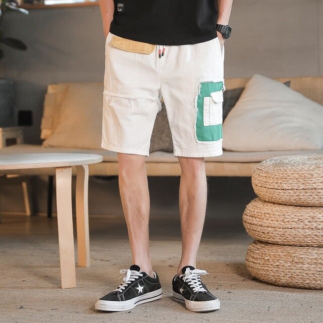 Sommar män casual shorts vita jeansshorts bra män bomull lösa shorts jeans elastisk midja jeansshorts: Vit / L 30