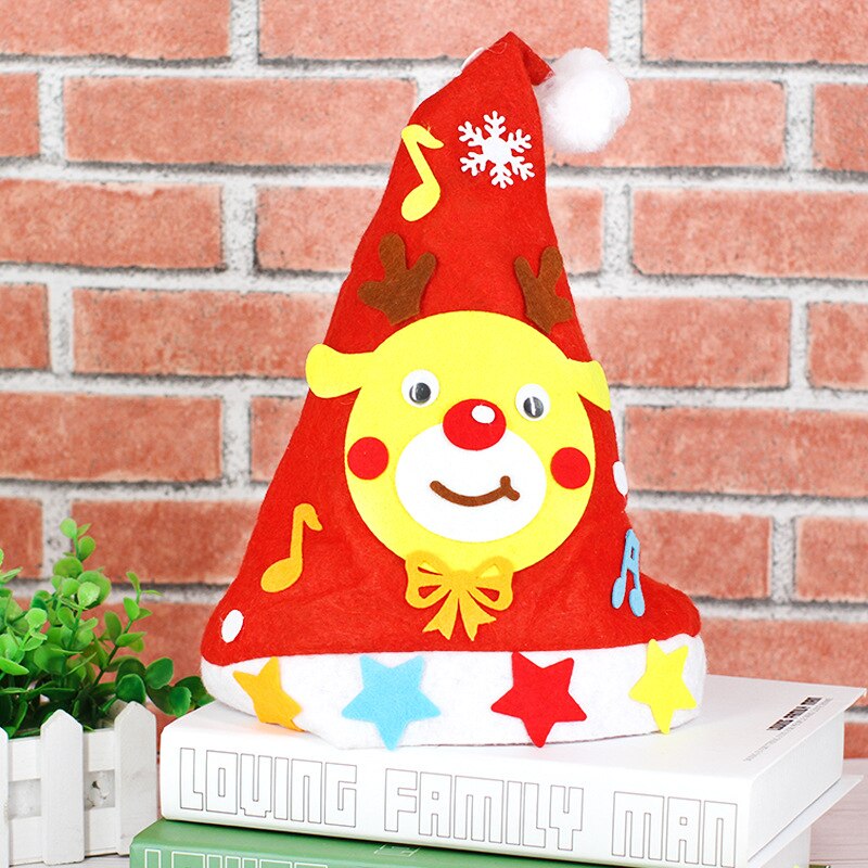 Gorro de Navidad hecho a mano para niños, gorros de Papá Noel no tejidos, juguetes artesanales, para jardín de infantes, Kits de materiales creativos para niños: Elk