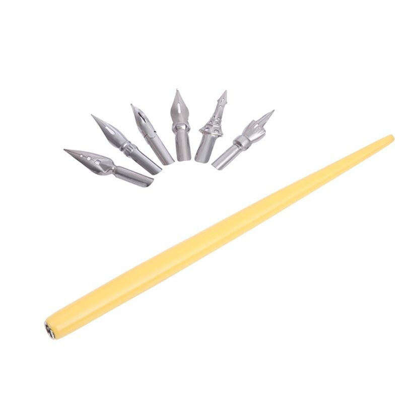 Wooden Manga Comic English Calligraphy Fountain Dip Pen with 6 Nibs Kit for Lettering Sketching Drawing: 7