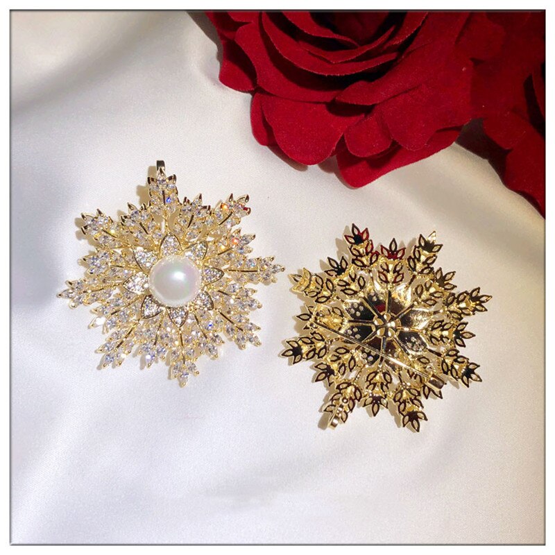 Broschen für damen, schneeflocken-süßwasserperlen-brosche, korsagenbrosche, vintage-zirkonia-anstecknadel, schalschnalle, accessoires
