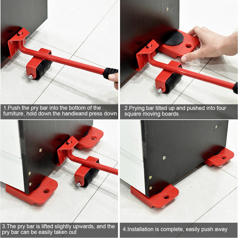 Möbel Heber schwer Professionelle Rollen Bewegen Werkzeug einstellen Rad Bar Beweger Schieberegler Transporter Bausatz Wagen für 100Kg/220Lbs