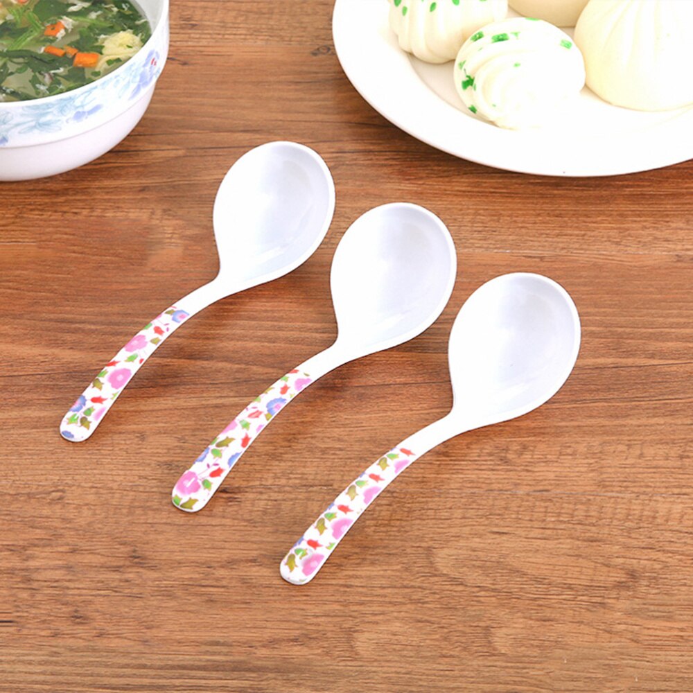 5 Pcs Soup Spoons Imitation Ceramic Long Handle Plastic Large Kitchen Ladles Soup Scoops for Eating Porridge Soup