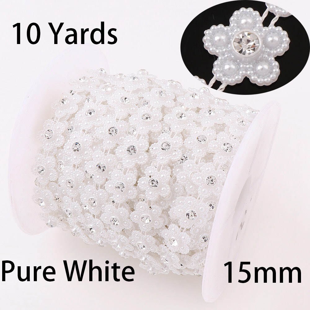 1 rulle pärlkedja 10 yards blomma form abs plast strass smycken kedjor bröllopsklänning hantverk kvinnor kläder material: Aa077