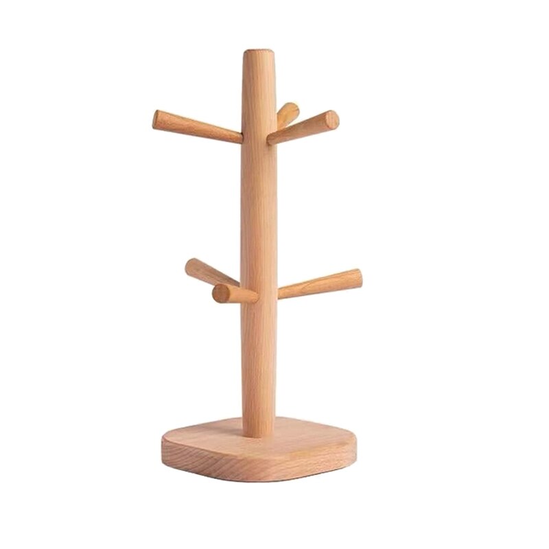 Árbol de madera para tazas, soporte para tazas de café con 6 ganchos, soporte para tazas de café para encimera de cocina, soporte para tazas de té, secador de tazas de café: Default Title