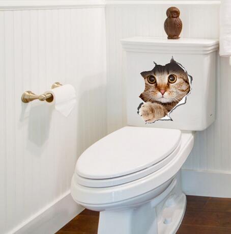 Katte 3d væg klistermærker toilet klistermærker hul visning levende hunde badeværelse til boligindretning dyr vinyl klistermærker kunst klistermærke plakat: B