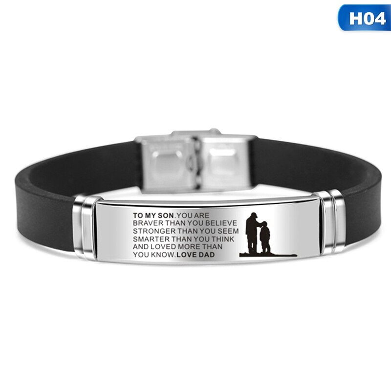 Pulsera inspiradora para hombre, brazalete de silicona de acero inoxidable para niño, de amor de mamá y papá: 4