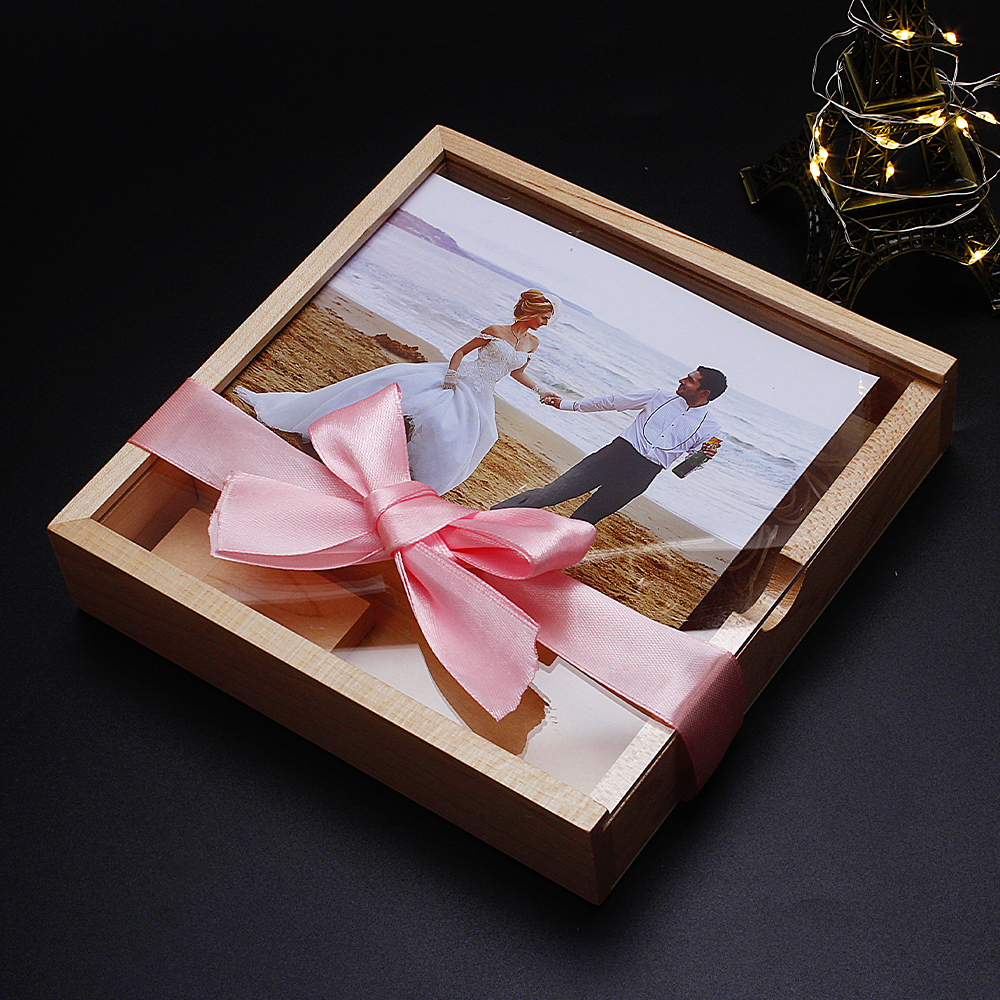 Wood Photo Box USB 2.0 Flash Drives Free Logo Wedding Custom Pen Drive Real Capacity Memory Stick Photography U Disk 64G