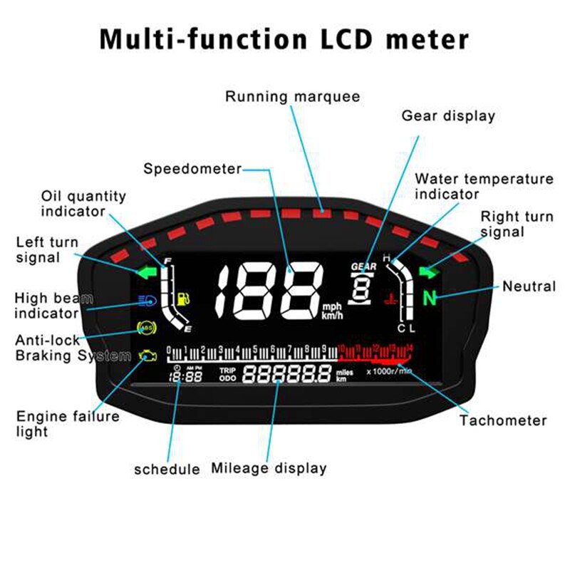 Compteur de vitesse universel LCD pour moto, compteur numérique, odomètre, 2/4 cylindres, pour Ducati, Honda et Yamaha