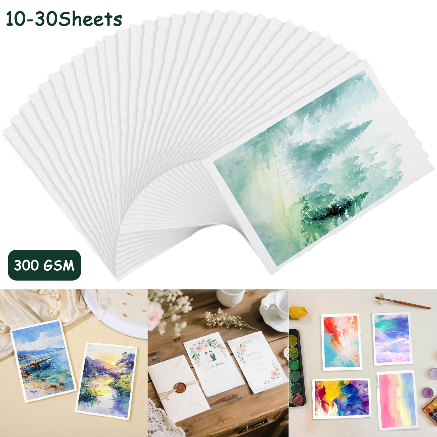10-30 ark akvarellpapir 300 g/m² papir med pyntekanter 4 x 6 teksturert håndlaget papir for akvareller invitasjonskort