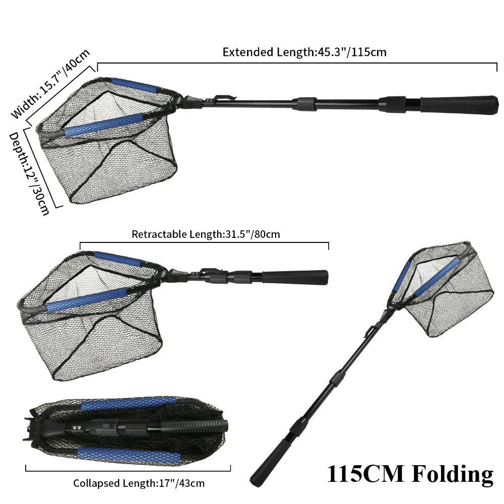 Fishing Net Fish Landing Net Collapsible Fish Net with Anti-Slip Telescoping Pole Handle for Kids Adults in Saltwater Freshwater: Dark Grey
