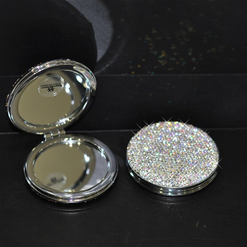 Strass incrustés créatifs petit rabat de miroir de vanité rond pliant Mini miroir de poche de Kawaii miroirs de maquillage