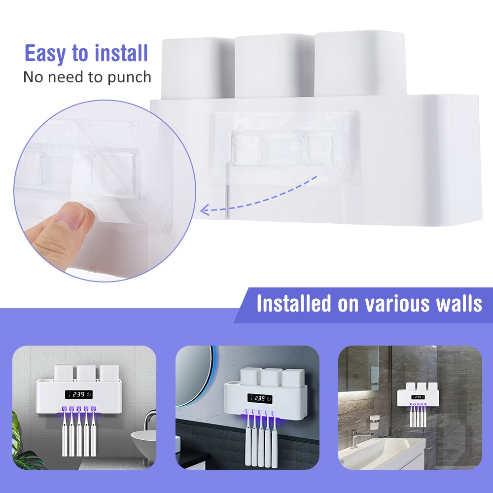Sterilizzatore automatico per spazzolino da denti Xiaomi Smart UV con 3 tazze accessori per la disinfezione a parete