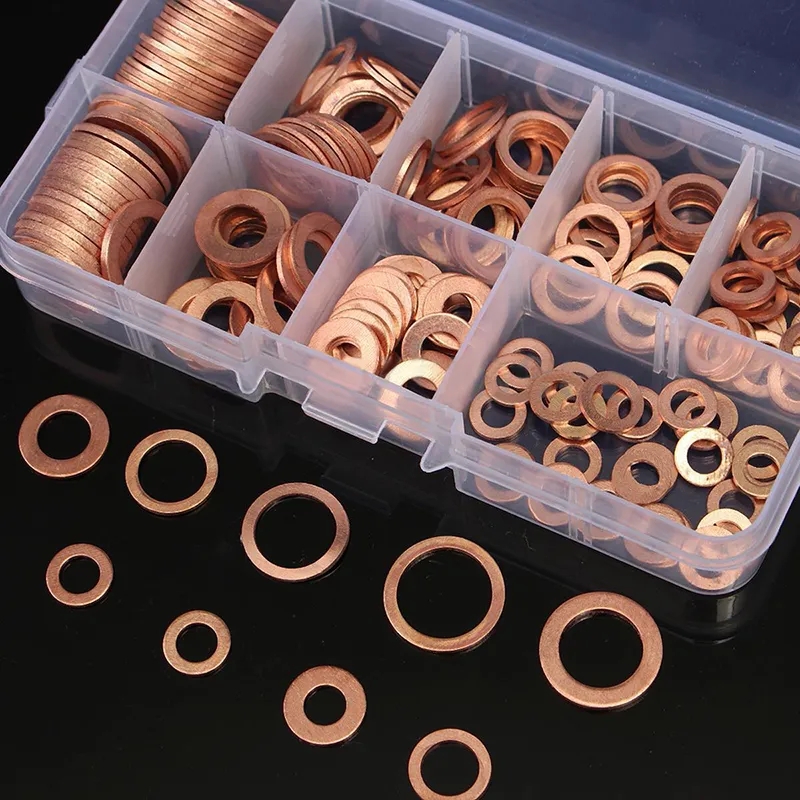 200 Stück Kupfers ch eiben o Ring Kupfer dichtungen Flachring-Dichtung ssatz Sortiment Auto Kupfer Dichtung ringe mit Gehäuse