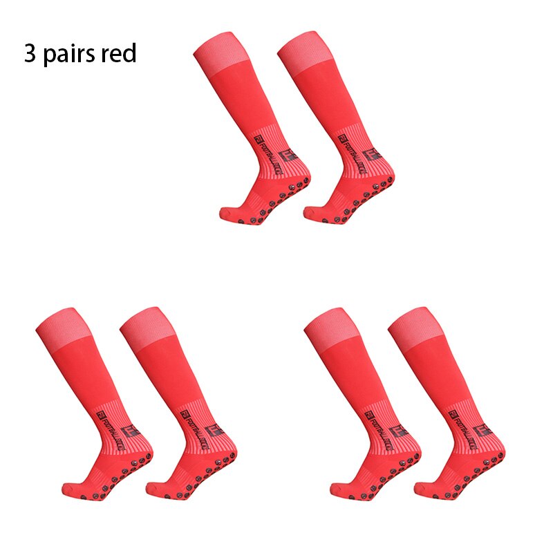 3pairs/set sport piłka nożna skarpety mężczyźni kobiety FS długa rurka skarpety piłkarskie silikonowy uchwyt antypoślizgowy skarpetki: 3pairs red