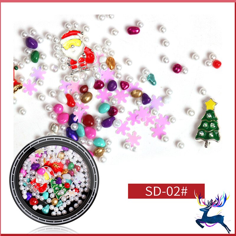 Boxed Sneeuw Kerst Nail Decoraties Manicure 3D Kerstboom Kerstman Rendieren Krans Lint Nail Art Decals Gereedschap Vlokken: 02