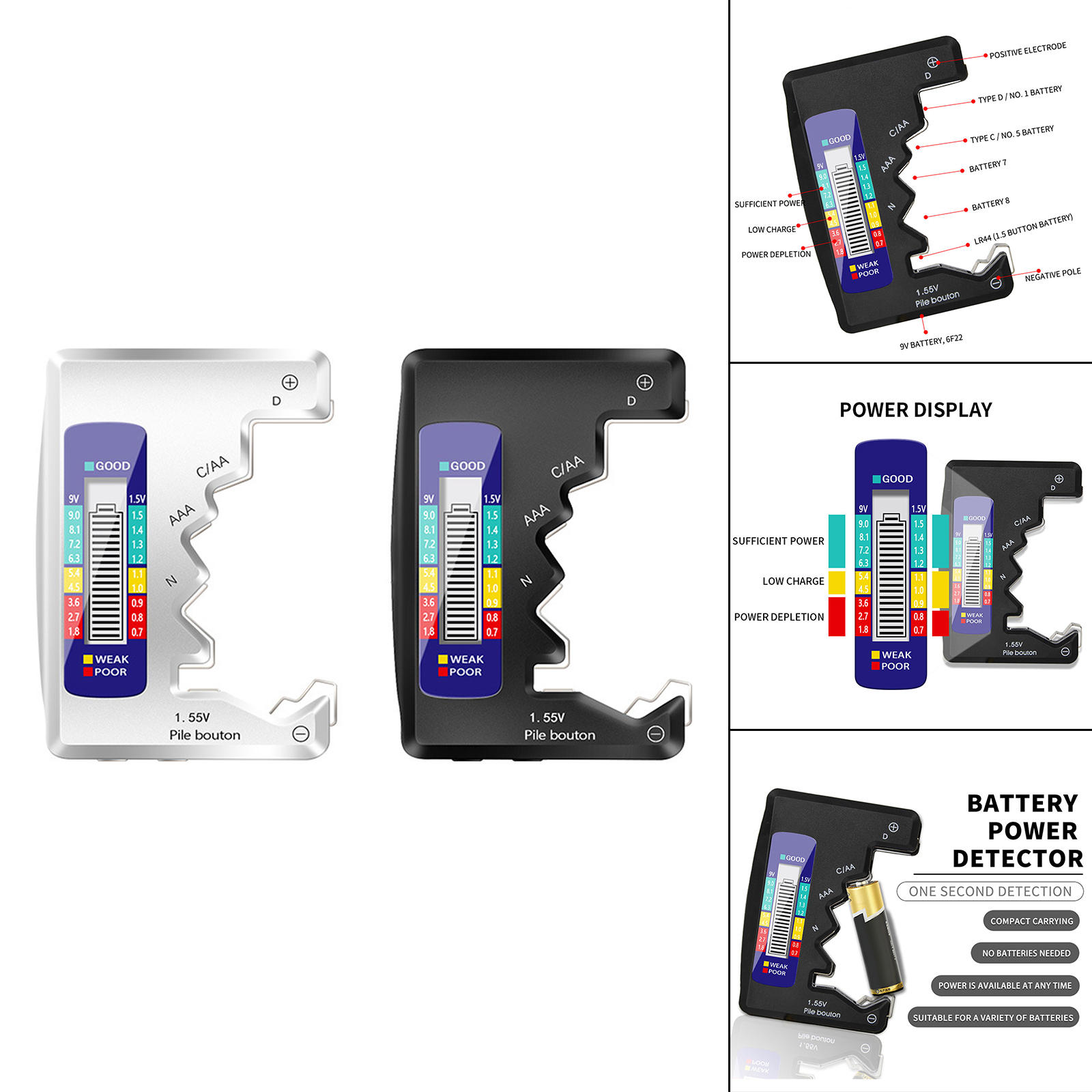 Universal Battery Tester Button Cell Battery Checker for C D N AA AAA 9V 1.5V Button Cell