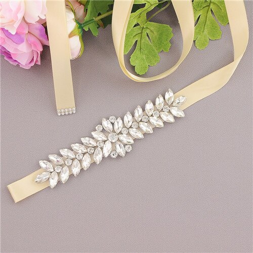 ZMS69 Luxe Bruiloft Riemen Bruids Kralen Riem Strass Sash Trouwjurk Bruid Accessoires Zilveren Diamant Bruidsmeisje Riemen: champagne
