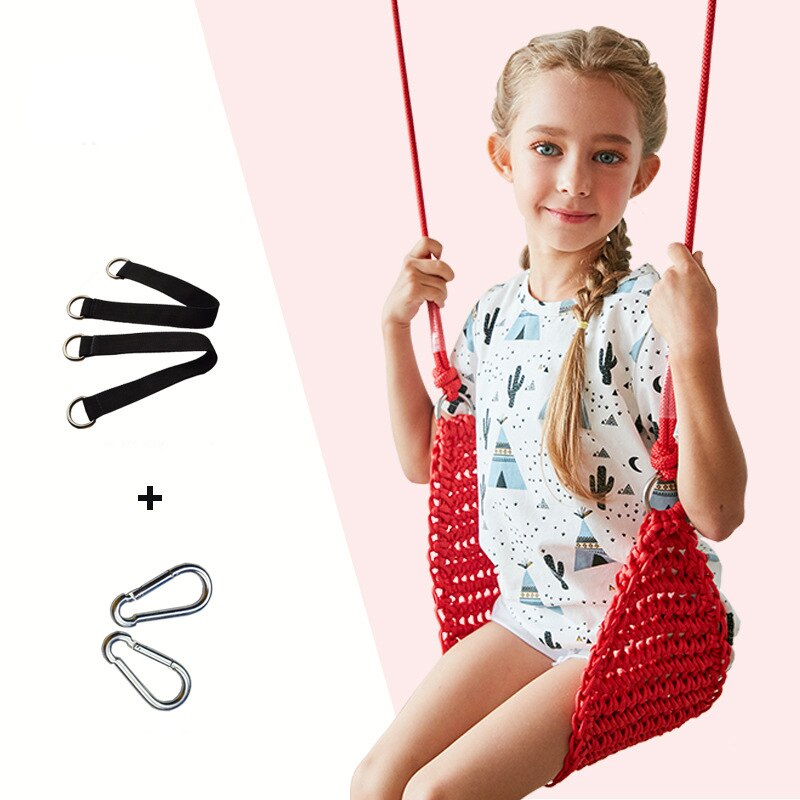 Handgemaakte Weven Swing Stoel Kinderen Swing Kids Hangmat Schommel Tuin Opknoping Stoel Voor Buitenshuis Binnenshuis Familie Kamer Games Speelgoed: Red-A