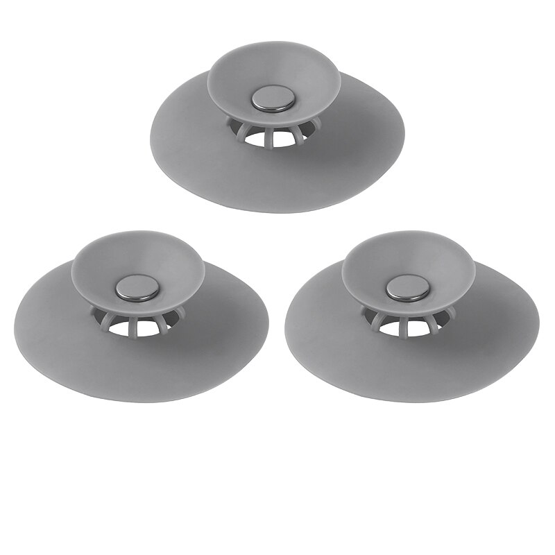 Silicone Floor Drain Hair Stopper Bathtub Plug Bathroom Kitchen Basin Stopper Sink Strainer Basin Water Stopper: 3 pcs Gray