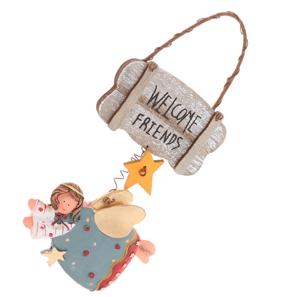 Cute Hanging Ornaments Wood Sign Welcome Sign Resin Angle Pattern Door Hanging Welcome Wall Plaque for Home Bar Cafe Decor