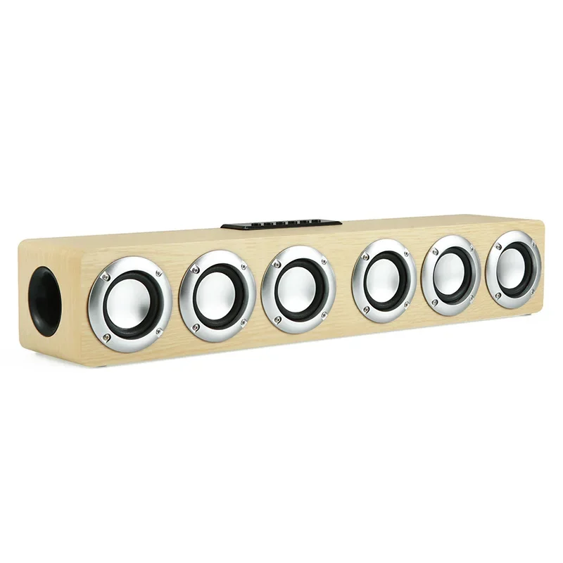 Super kraftfuld bluetooth-højttaler med seks subwoofere i træ, hjemmebiograf med tv-lydboks, soundbar med surround-stereo, tf-disk, u-disk: Sølv