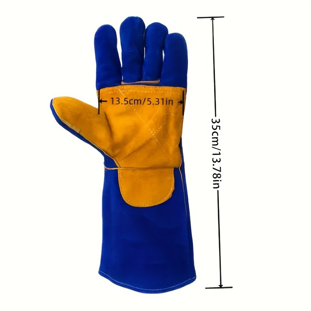 Guantes de soldadura de cuero para trabajo, guantes de soldadura resistentes al fuego/calor, quemador de troncos de madera, guantes de seguridad para Mig Tig Stick Forge BBQ Grill